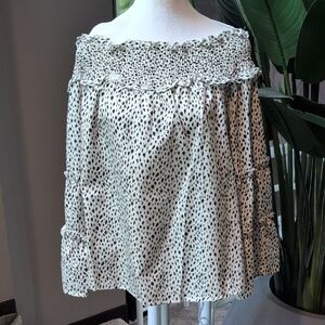 Chic Off-Shoulder Black and White Polka Dot Blouse